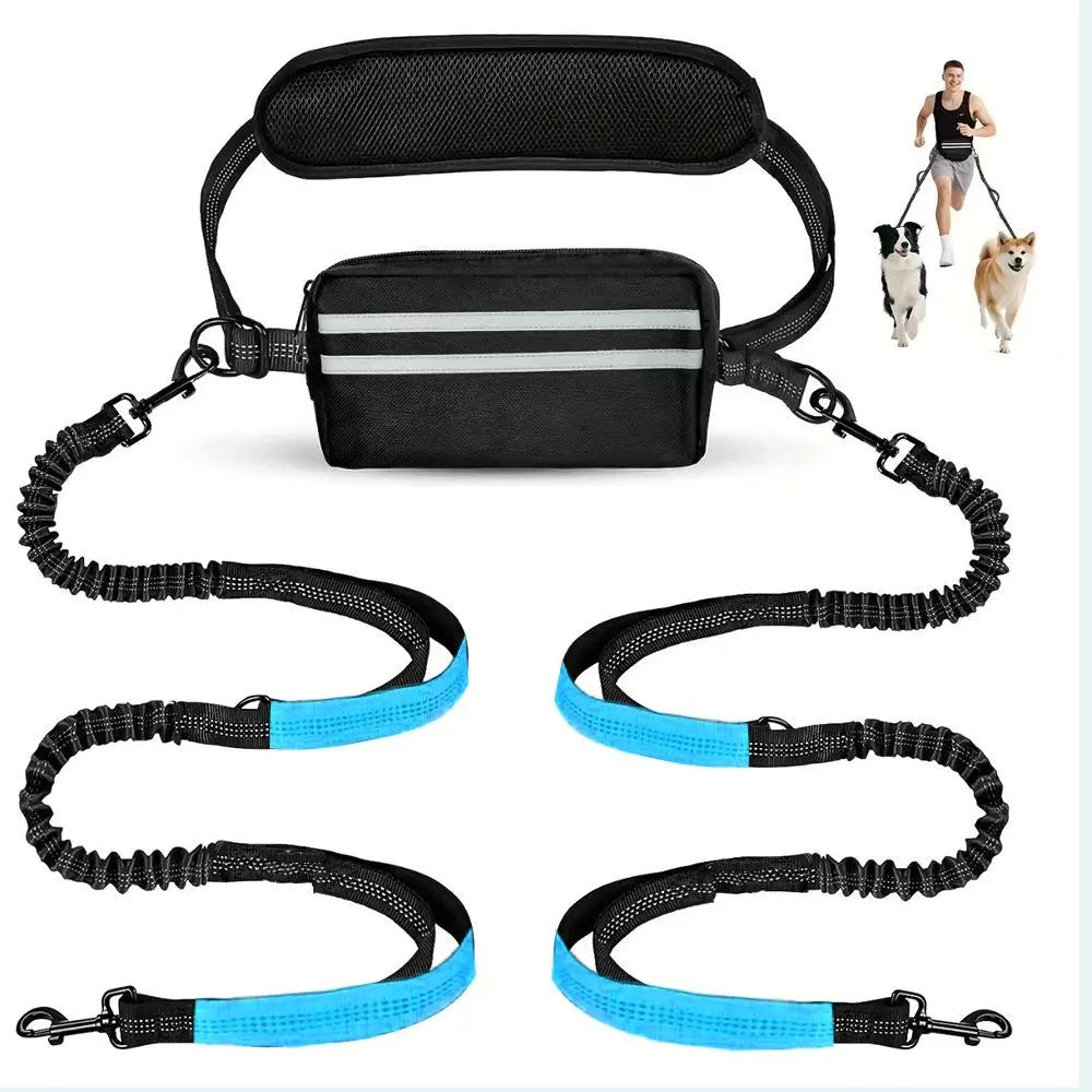 Pipidodo Hands-Free Dual Dog Leash with Waist Bag & Cushioned Pad – Walk Two Dogs with Ease No Tangles No Stress