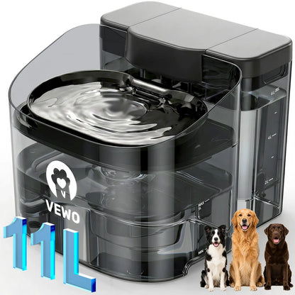 VEWO 11L No Spill Large Dog Water Fountain - Ultra Quiet, BPA Free Dispenser for Big Breeds & Multi-Pet Homes, 7 Days No Refill