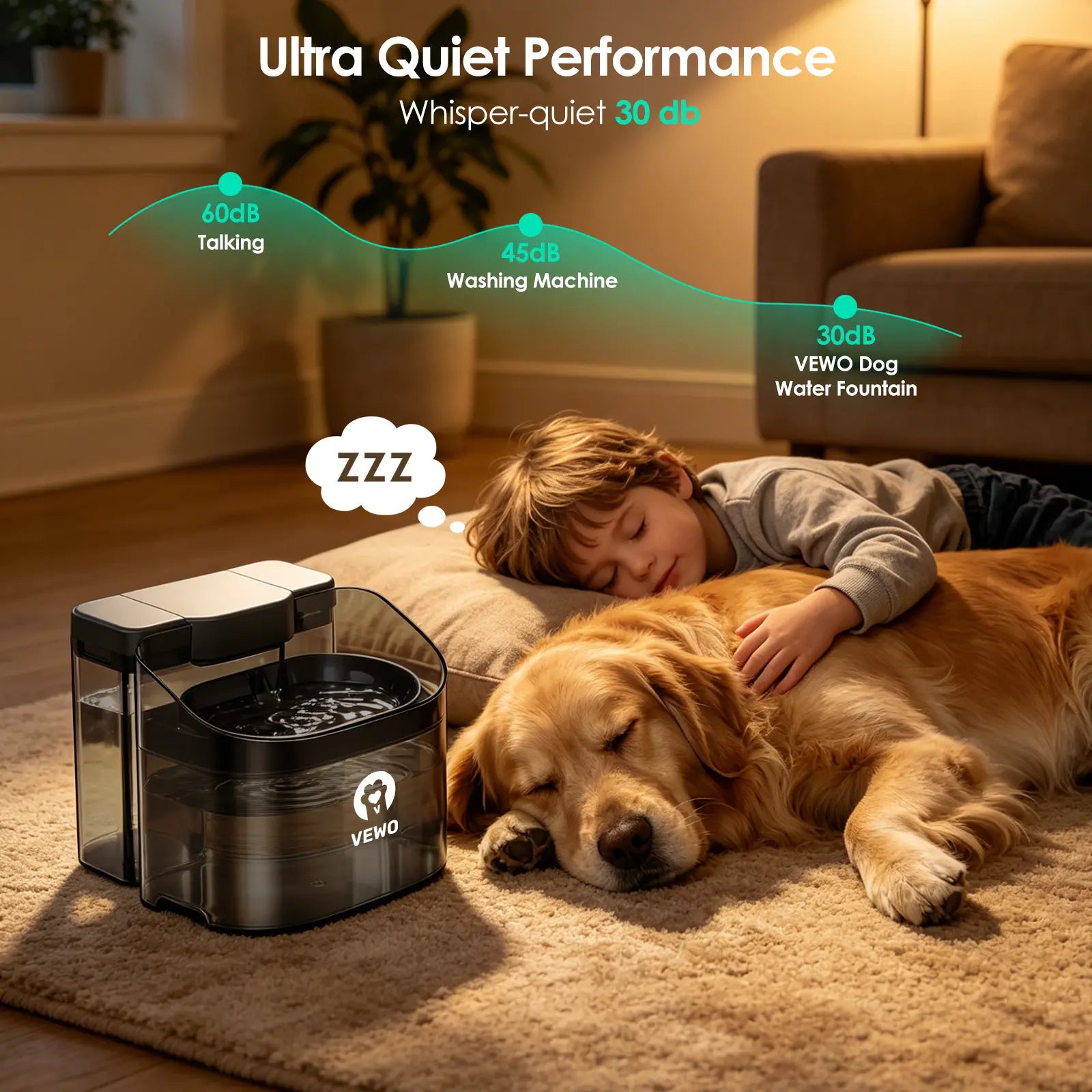 VEWO 11L No Spill Large Dog Water Fountain - Ultra Quiet, BPA Free Dispenser for Big Breeds & Multi-Pet Homes, 7 Days No Refill