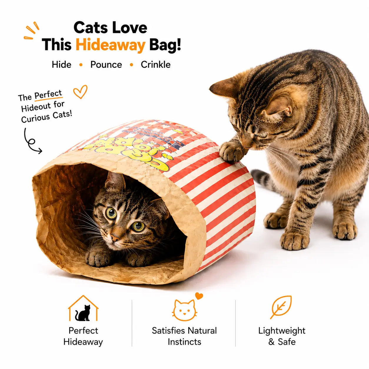 New Store Sale！Upgrade Cat Toy Cute Large Kraft Paper Double-Layer Crinkle Bag Cat Hideout (29.53*13.78Inch), Hide & Seek Play Tunnel Cat Bed Puzzle Relaxation, Cat Hideout Toy Cat Crinkle Toy for Indoor Kittens & Adult